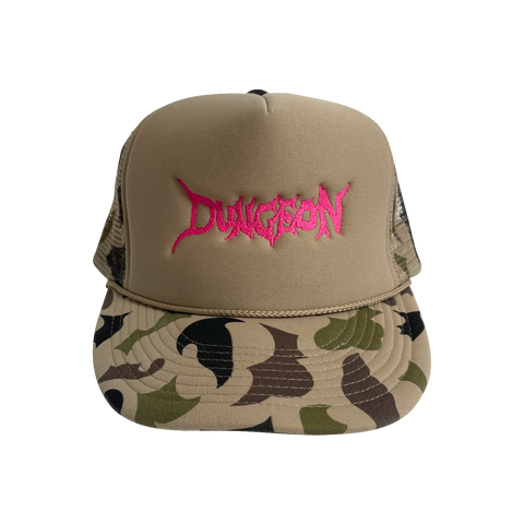 DUNGEON LOGO - PINK / CAMO FOAM TRUCKER CAP