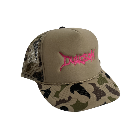 DUNGEON LOGO - PINK / CAMO FOAM TRUCKER CAP