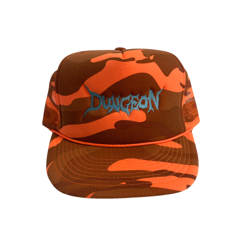 DUNGEON LOGO - ELECTRIC BLUE / ORANGE CAMO TRUCKER CAP