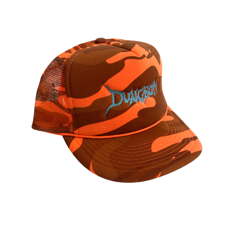 DUNGEON LOGO - ELECTRIC BLUE / ORANGE CAMO TRUCKER CAP