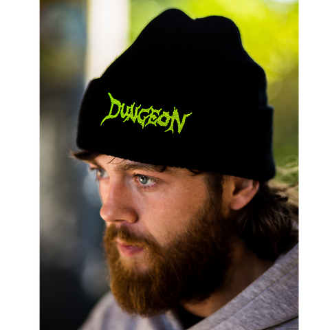 DUNGEON LOGO BEANIE - NEON YELLOW / BLACK