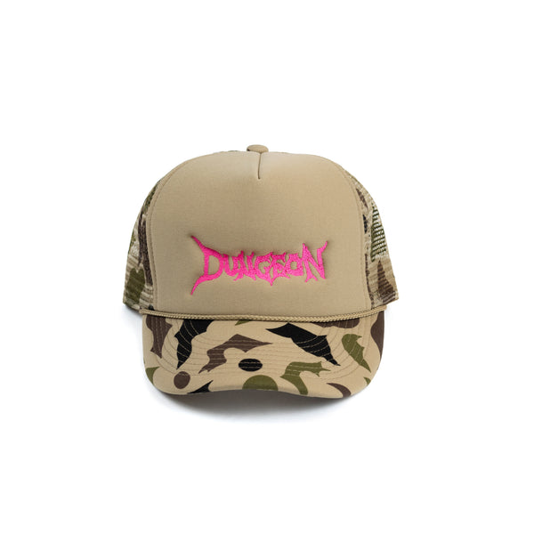 DUNGEON LOGO - PINK / CAMO FOAM TRUCKER CAP