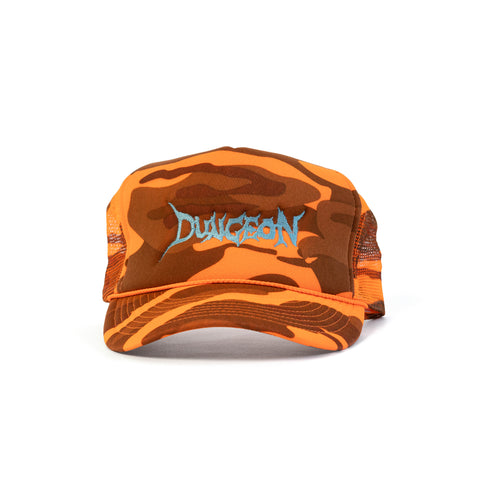 DUNGEON LOGO - ELECTRIC BLUE / ORANGE CAMO TRUCKER CAP