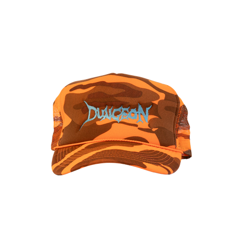 DUNGEON LOGO - ELECTRIC BLUE / ORANGE CAMO TRUCKER CAP