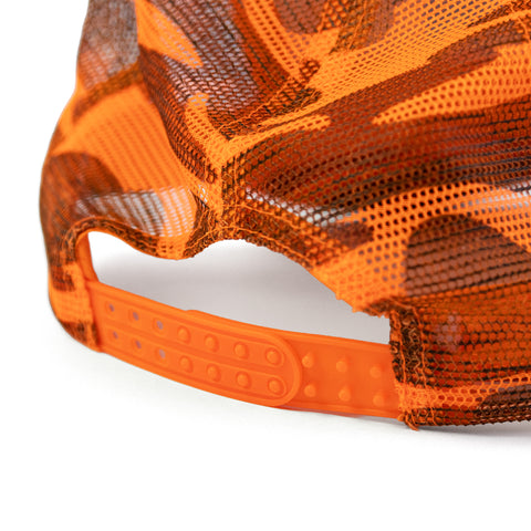 DUNGEON LOGO - ELECTRIC BLUE / ORANGE CAMO TRUCKER CAP