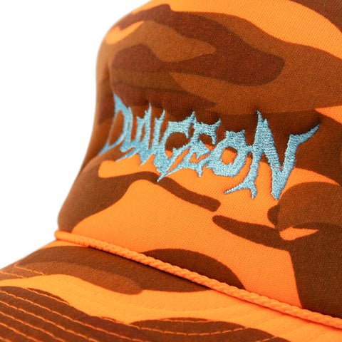 DUNGEON LOGO - ELECTRIC BLUE / ORANGE CAMO TRUCKER CAP