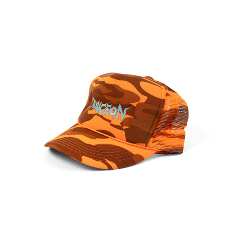 DUNGEON LOGO - ELECTRIC BLUE / ORANGE CAMO TRUCKER CAP