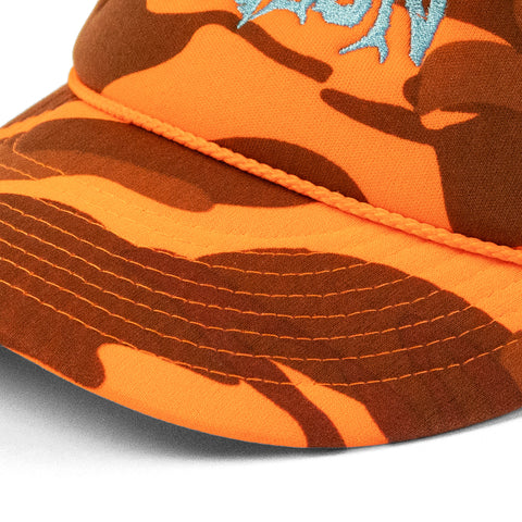 DUNGEON LOGO - ELECTRIC BLUE / ORANGE CAMO TRUCKER CAP