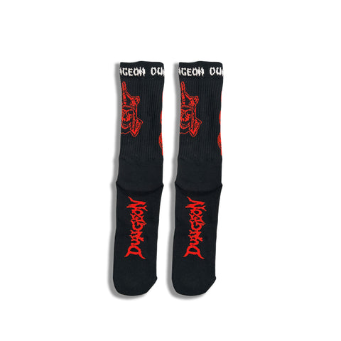 DUNGEON 'RIDDLE MASTER' SOCKS  - BLACK / RED