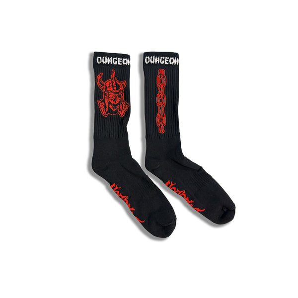 DUNGEON 'RIDDLE MASTER' SOCKS  - BLACK / RED