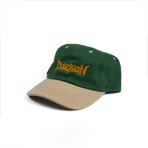 DUNGEON 'BRUSHED COTTON' LOGO CAP - GREEN / TAUPE